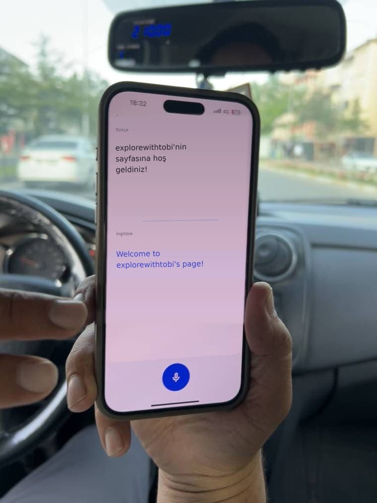A translator app on a phone in a taxi